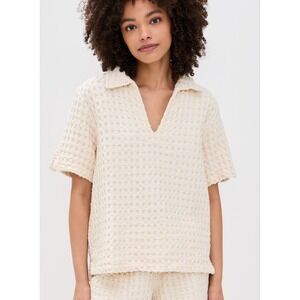 OAS Minimalist Quiet Luxury Ecru Jaffa Wuffle Cotton Oversized Polo  Top L